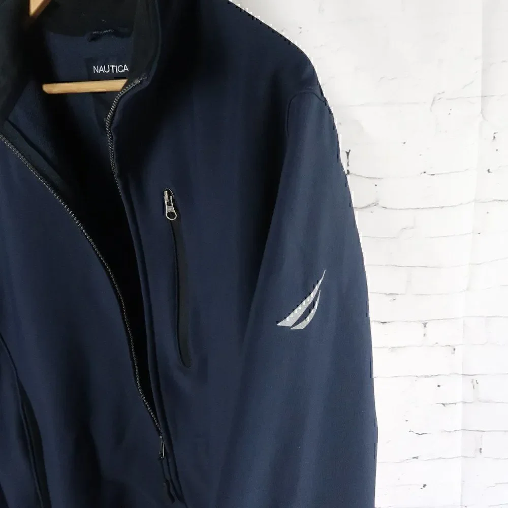 NAUTICA BLUE DOUBLE ZIP FLEECE LINED WINDBREAKER JACKET SIZE SMALL